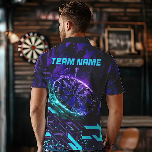 Men Darts Polo, Quarter Zip shirts Custom purple blue abstract Darts Team Jerseys, Darts gifts NQS9449