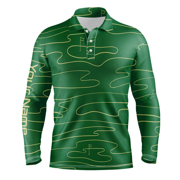 Mens golf polo shirts custom name mens green Golf Course pattern tournament golf polo shirts NQS5079