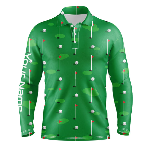 Mens golf polo shirts custom golf flag and balls green Golf Course pattern golf polo shirts for men NQS5080