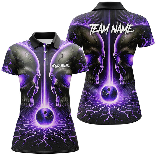 Purple Flame Custom Skull Bowling Shirts For Women, Skull Bowling Team Shirts NQS8373