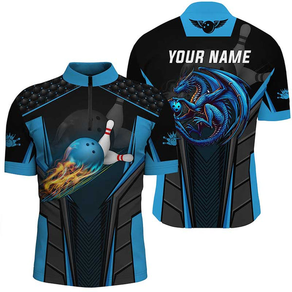 Personalized 3D bowling shirt for men Custom Dragon team blue Bowling jerseys polo, Quarter zip Shirts NQS7954