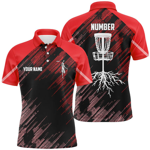 Red Disc golf basket camo custom name & number Men disc golf polo shirts, disc golf outfit NQS9066