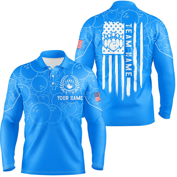 Blue bowling camo Mens polo bowling shirts Custom American flag patriotic bowling team league jerseys NQS7215