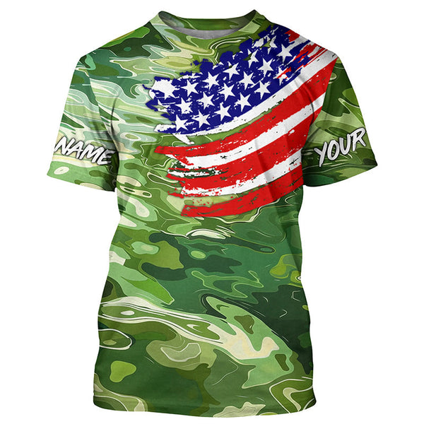 Green camo fishing American flag Custom patriot performance long sleeve fishing tournament shirts NQS7388