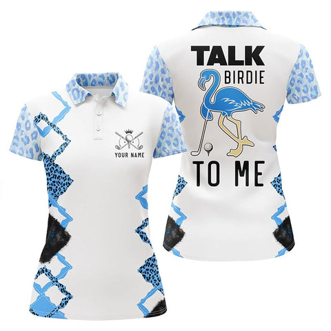 Funny blue leopard Womens golf polo shirt talk birdie to me custom name blue flamingo golf shirts NQS5372
