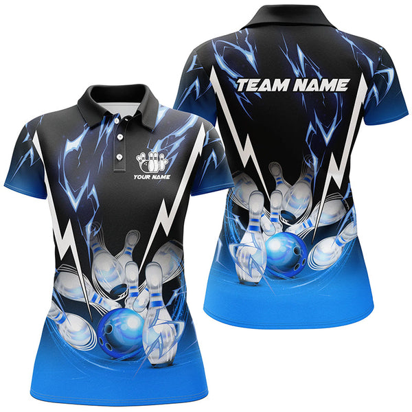 Black and Blue Lightning thunder Custom Bowling Polo, Quarter zip shirts Team Bowling league jerseys NQS8171