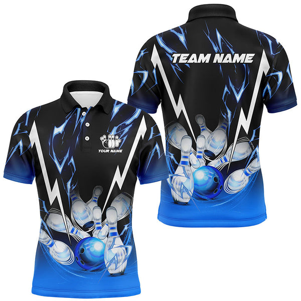 Black and Blue Lightning thunder Custom Bowling Polo, Quarter zip shirts For men, Team Bowling jerseys NQS8171