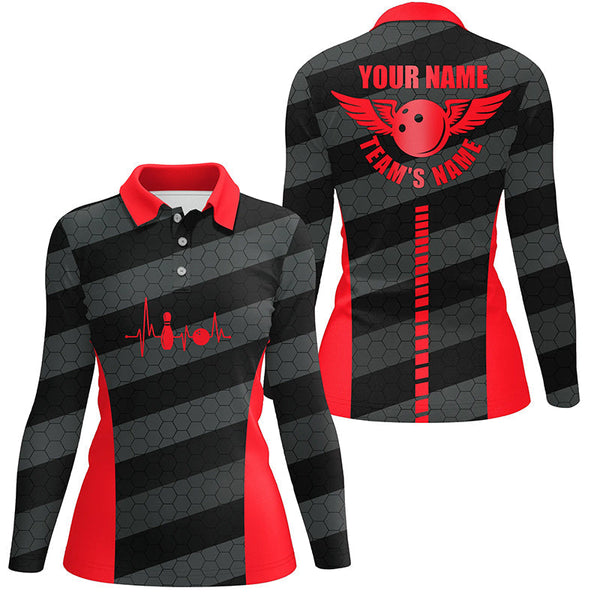 Women bowling polo shirts custom bowling team shirts for bowlers, team bowling jerseys | Red NQS7219