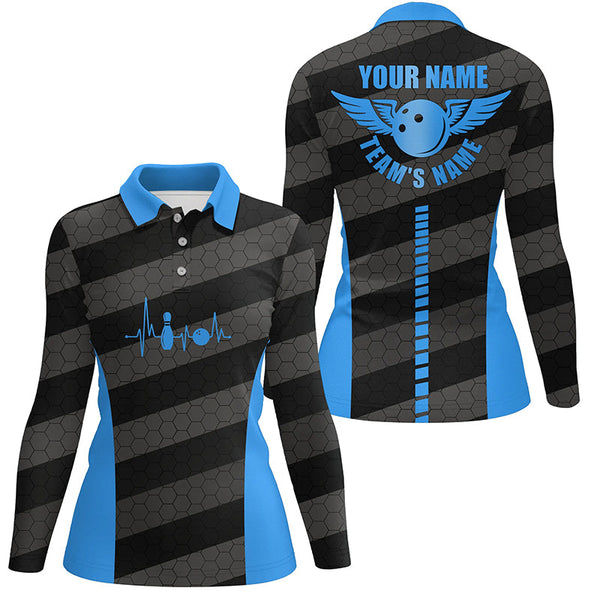 Women bowling polo shirts custom bowling team shirts for bowlers, team bowling jerseys | Blue NQS7220