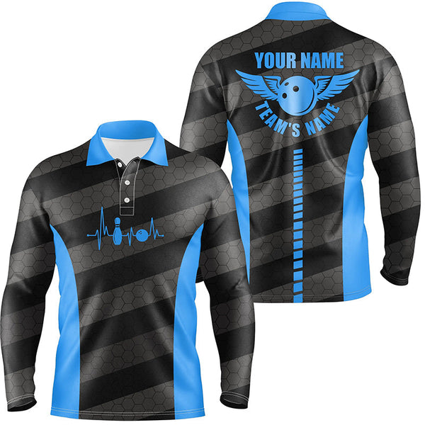 Bowling polo shirts for men custom bowling team shirts for bowlers, team bowling jerseys | Blue NQS7220