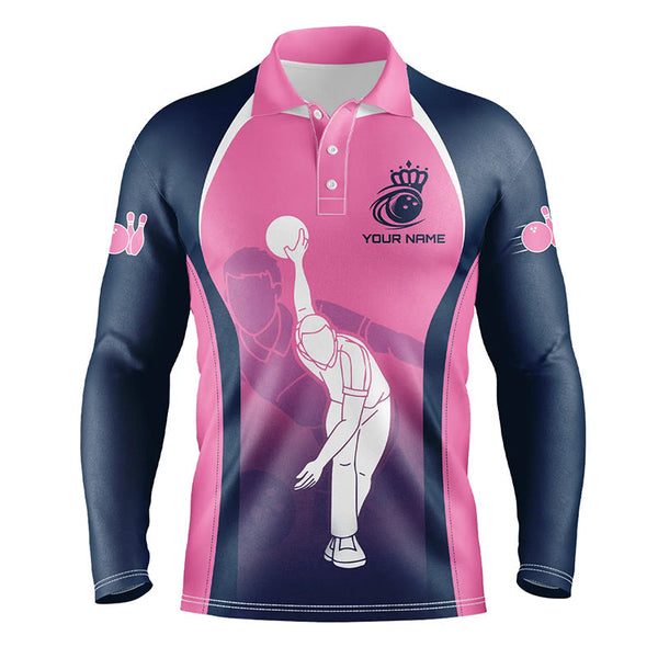Blue and pink Bowling polo shirts for men custom bowling team shirts, personalized bowling jerseys NQS7221