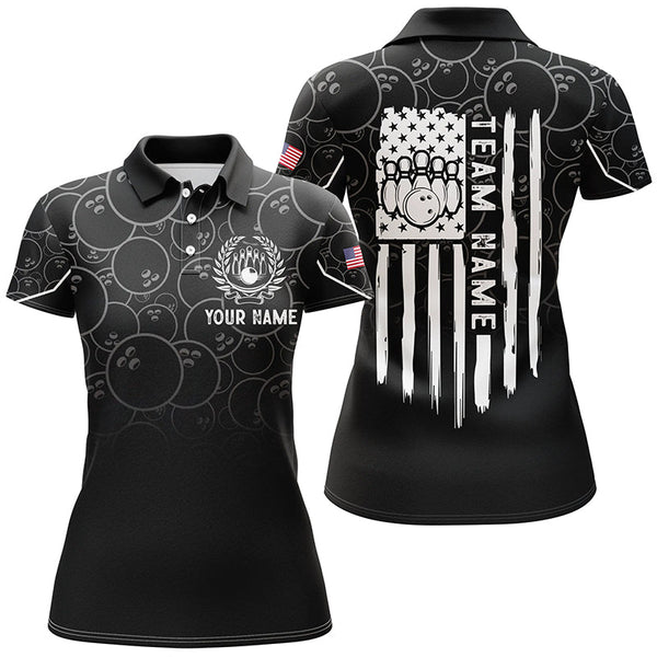 Black bowling camo Women bowling polo shirt Custom American flag patriotic bowling team league jerseys NQS6760
