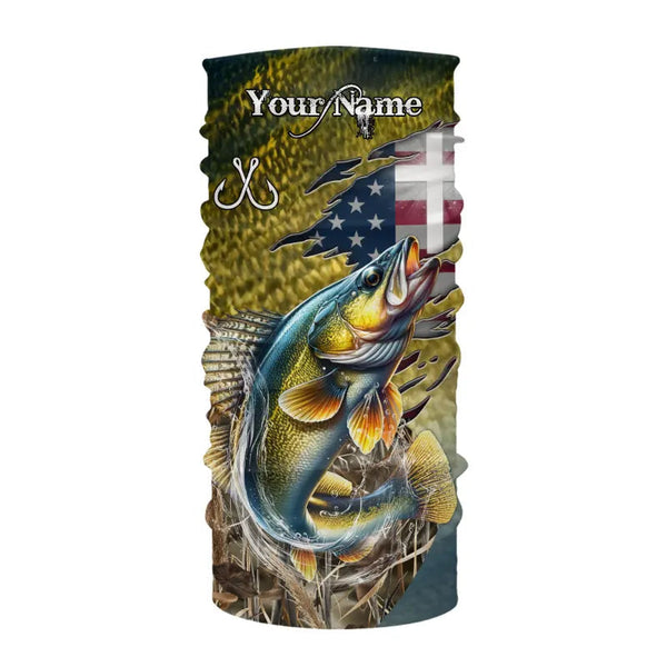 Walleye Fishing Scales Camo American Flag Faith patriotic Custom UV protection long sleeves shirts NQS9310