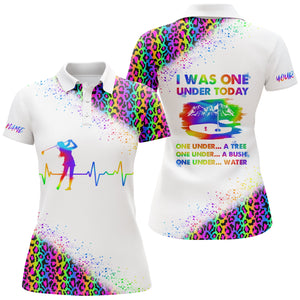 Funny Golf shirts for women I was one under today custom rainbow neon leopard white women polo shirts NQS5105