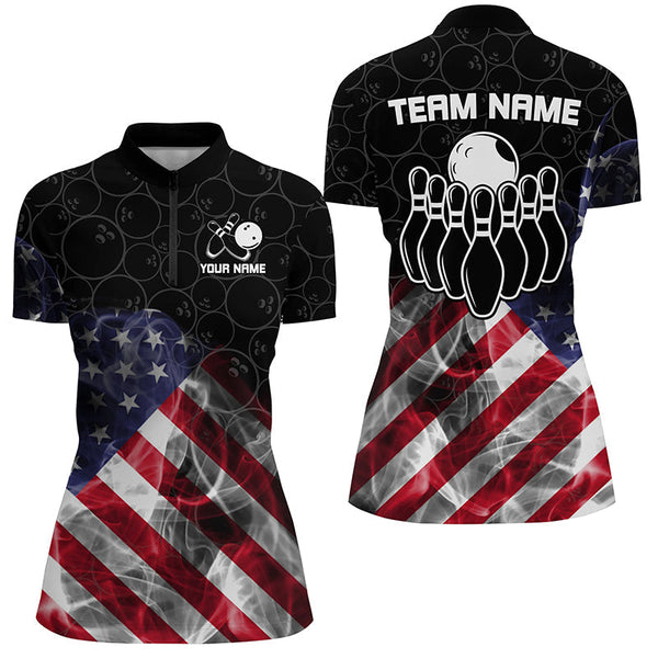 Smoke American Flag Black Camo Custom Bowling Shirts For Women Patriotic Bowling Team League Jerseys NQS8422