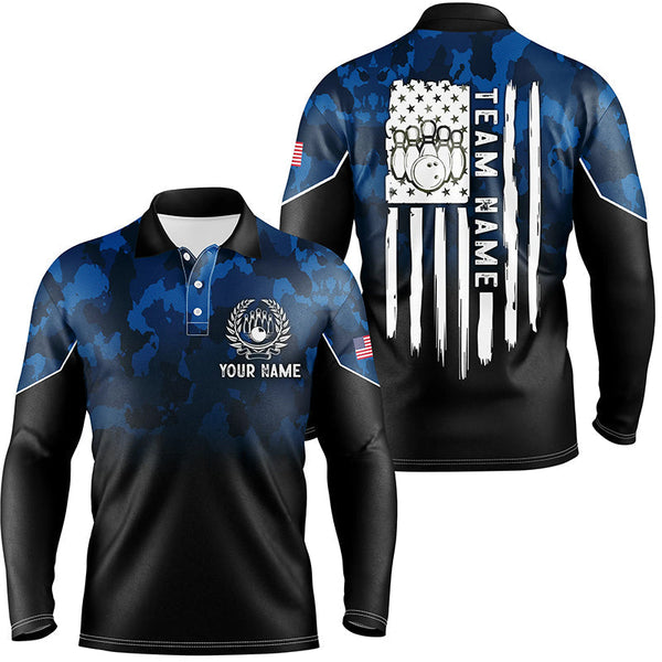 Black blue camo Mens polo bowling shirts Custom American flag patriotic bowling team league jerseys NQS6523