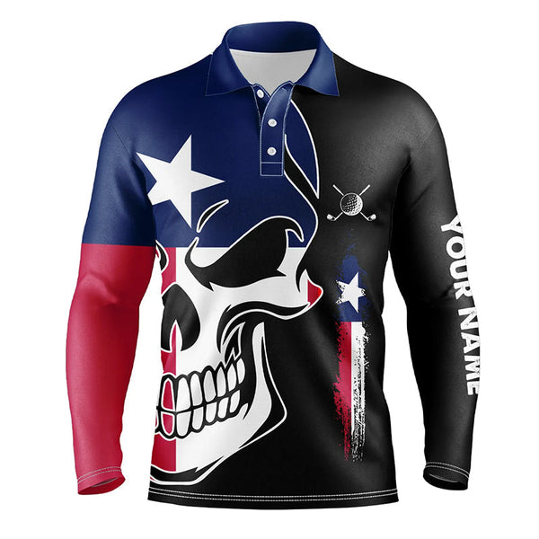 Mens golf polo shirts Texas flag patriotic custom skull golf shirts for men, best mens golf wear NQS6311