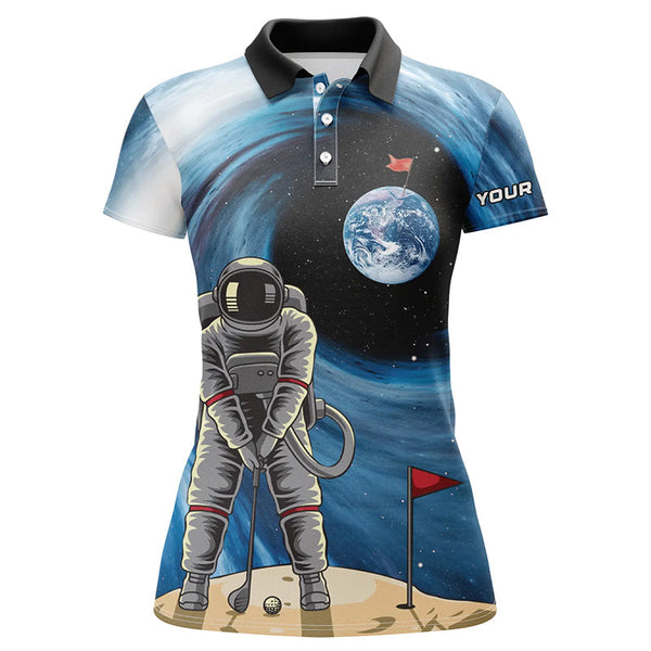 Funny Astronaut golfing Womens golf polo shirt custom female golf attire for ladies, golfer gifts NQS6788
