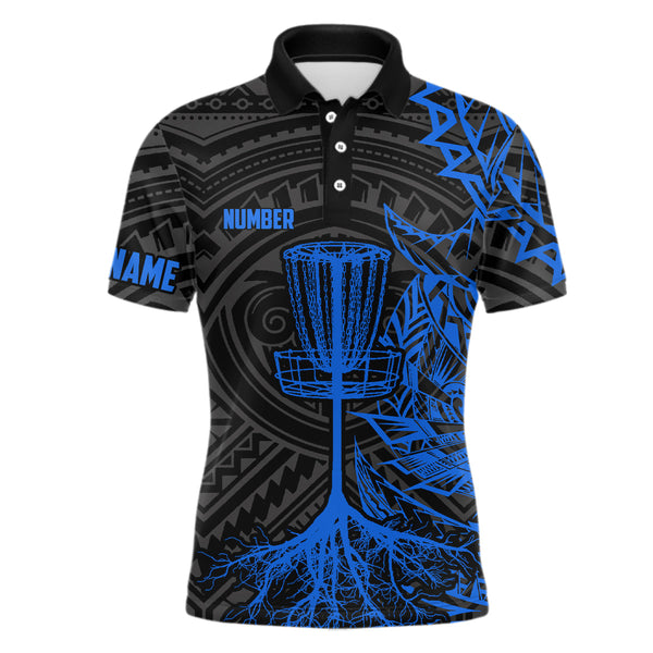 Blue tribal Mens disc golf polo shirt custom black disc golf basket jerseys team mens disc golf shirt NQS7584