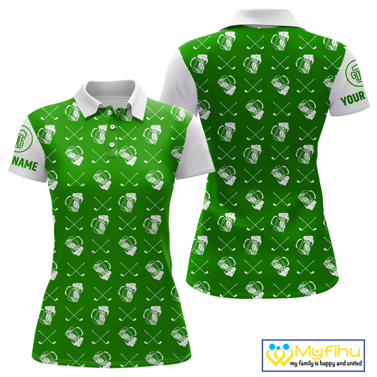 Green and white golf pattern Women Golf polo shirts custom name golf beer outfit ladies golf clothes NQS9861