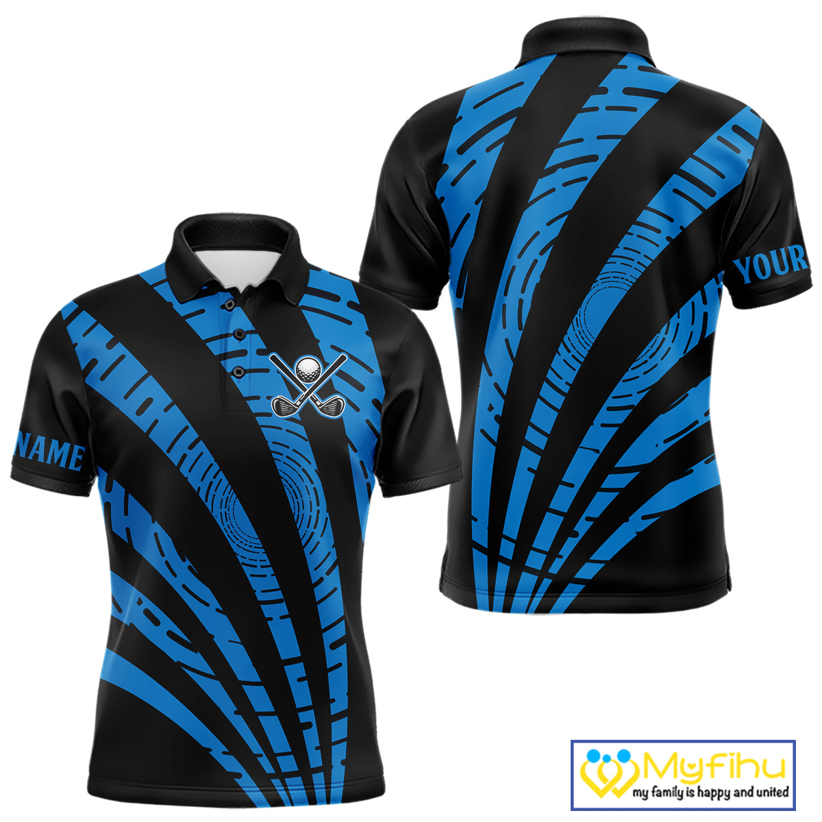 Custom Black and Blue camo Golf Polo Shirt For Men Custom men's golf tops, personalized golf gifts NQS10609