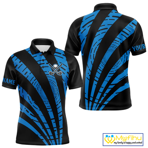Custom Black and Blue camo Golf Polo Shirt For Men Custom men's golf tops, personalized golf gifts NQS10609