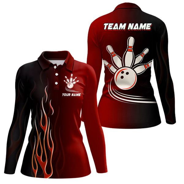 Gradient black red bowling league jerseys custom Women Bowling Polo Shirts, gifts for bowling team NQS7436