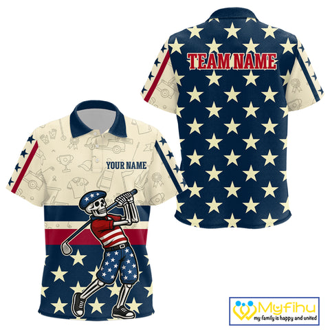 Funny Skull golfer vintage American Flag Custom patriotic golf polo shirts for Kid, golfing gifts NQS9964