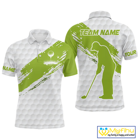 Green and White golf ball pattern Mens golf polo shirts custom team name mens golf clothes NQS9974
