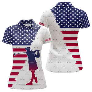 Red, White & Blue American Flag Women Golf Polo Shirts Custom patriotic golf attire for ladies NQS9203