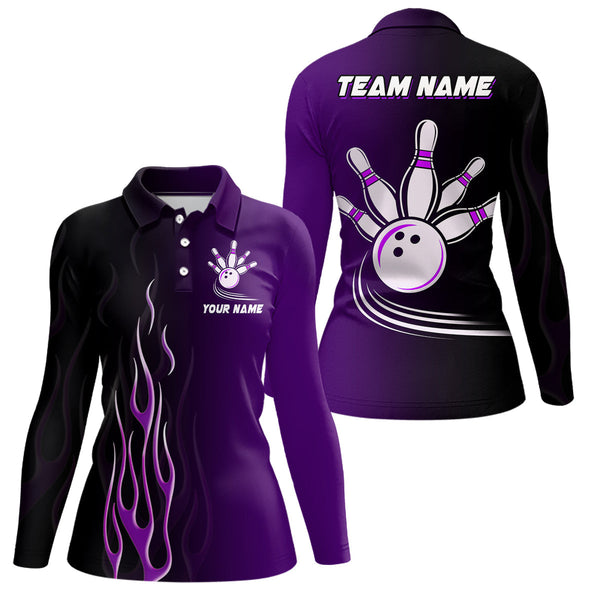 Gradient black purple bowling league jerseys custom Women Bowling Polo Shirts, gifts for bowling team NQS7056