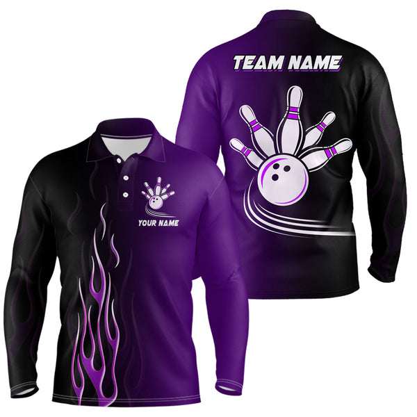 Gradient black purple bowling league jerseys custom Men Bowling Polo Shirt, gifts for bowling team NQS7056