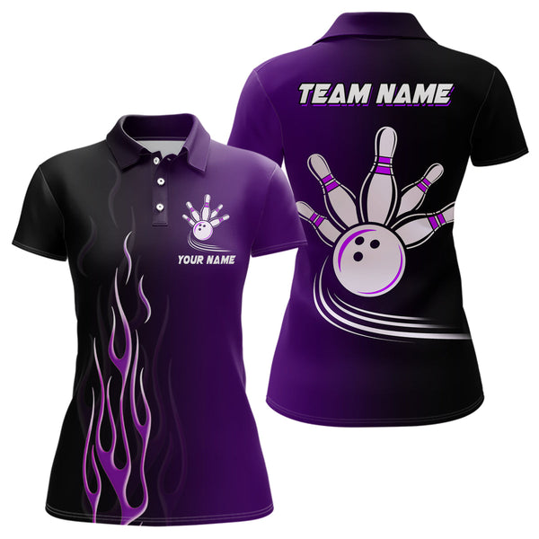 Gradient black purple bowling league jerseys custom Women Bowling Polo Shirts, gifts for bowling team NQS7056