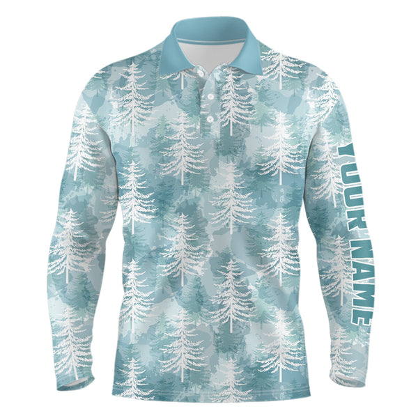 Mens golf polo shirt custom Christmas trees winter camouflage pattern golf shirt for men, golf gifts NQS6661