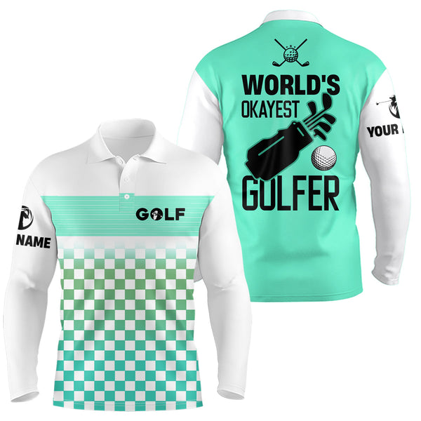 Mens golf polo shirt custom white and green pattern world's okayest golfer golf shirt for mens NQS6671