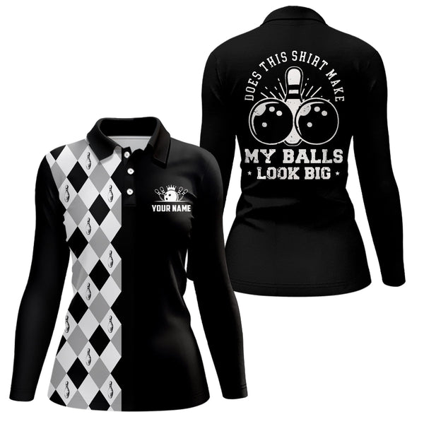 Funny black retro Bowling Polo shirt for women Custom Does this shirt make my balls look big NQS6692