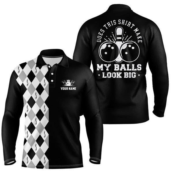 Funny black retro Bowling Polo Shirts for men Custom Does this shirt make my balls look big NQS6692