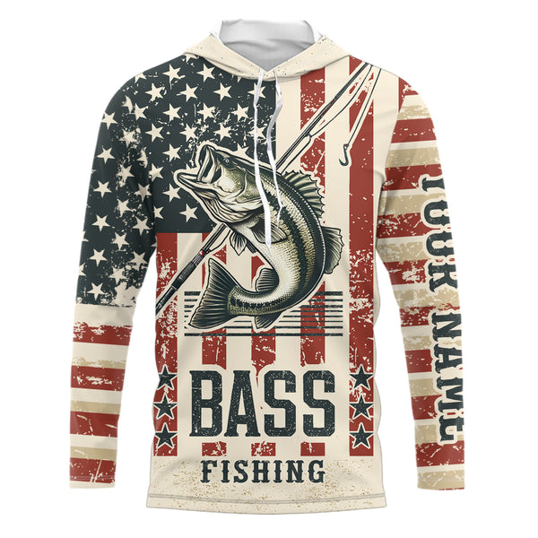 Largemouth Bass fishing vintage American flag Custom performance patriotic long sleeve fishing shirts NQS7199