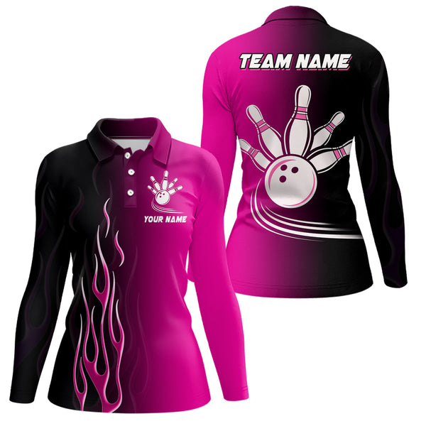 Gradient pink & black bowling league jerseys custom bowling shirt for women, gifts for bowling team NQS7563