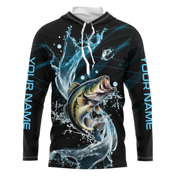 Largemouth Bass fishing blue water Custom performance long sleeve fishing shirts, Bass fishing jerseys NQS7411