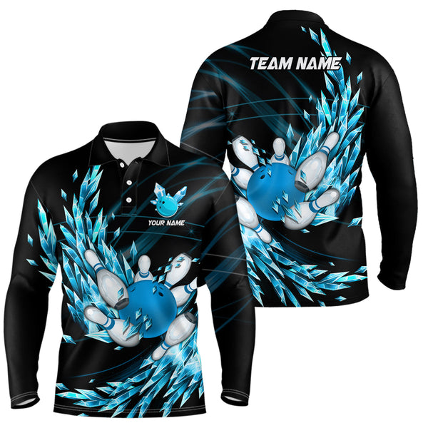 Mens polo bowling shirts Custom blue icy fragments Bowling ball pins Team league bowler Jersey NQS7124