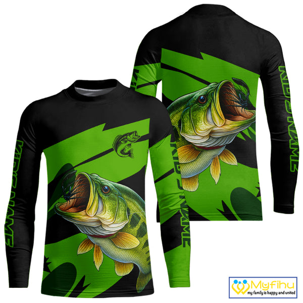 Black and Green Largemouth Bass fishing UV Protection shirts custom name Bass fishing jerseys NQS10394