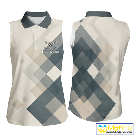 Vintage Pastel Argyle Pattern sleeveless Golf Polo Shirt For Women Custom retro ladies golf outfit NQS10232