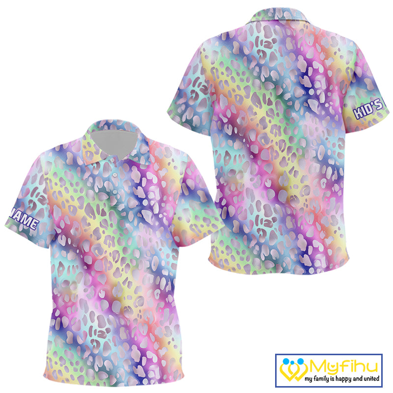 Colorful Neon Rainbow leopard pattern Kid Golf Polo Shirt Custom Kid golf outfit, cool golf gift NQS10244