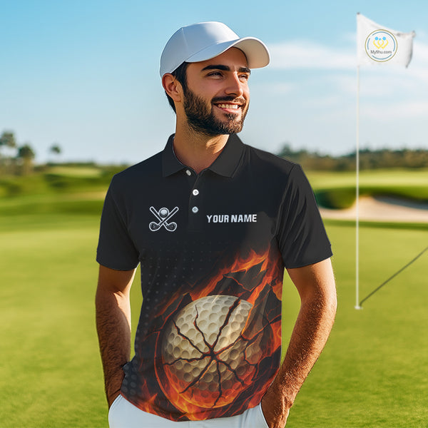 Flame Broken Golf Ball Custom Men golf polo shirt, personalized cool golf outfit for men NQS10101