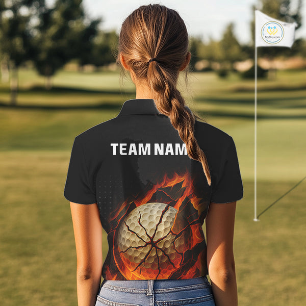 Flame Broken Golf Ball Custom Women golf polo shirt, personalized cool golf outfit for ladies NQS10101