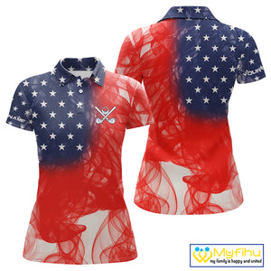 Custom Smoke American Flag Patriotic Golf Polo Shirt For Women, Personalized Ladies Golf top NQS10497