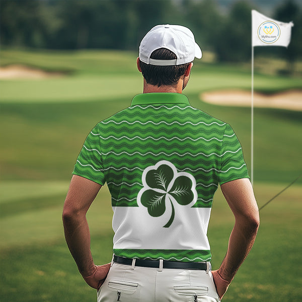Green shamrock Lucky Mens polo golf shirts Custom St Patrick Day team golf jerseys NQS10508