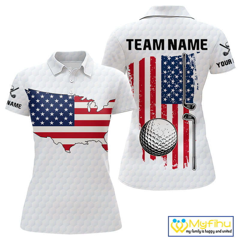 Personalized American Flag Women golf polo shirts Custom Patriotic Golf outfit For ladies NQS10183