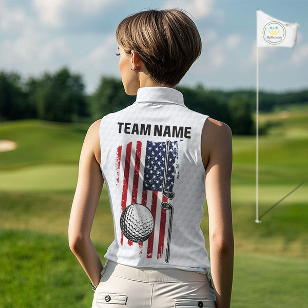 Personalized American Flag Women sleeveless polo shirt Custom Patriotic Golf outfit For ladies NQS10183